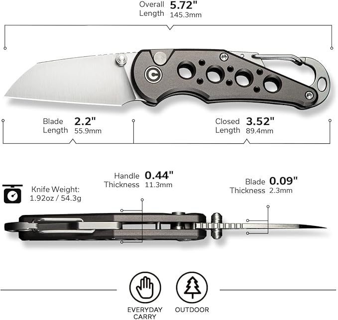 CIVIVI Pragma Folding Knife, Pocket Knife Multitool with EDC Carabiner, Bottle Opener, 2.2" Nitro-V Blade Aluminum Handle, Ideal Gift for Men Women C23062B-2 (Gray)