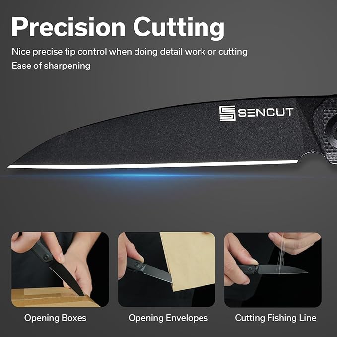 SENCUT Small Pocket Knife for Men, Front Flipper knife for EDC, Jubil Folding Knives with 2.95 inches D2 blade, G10 Handle with Liner Lock, Slim Gentleman’s knives for Gift (Black)