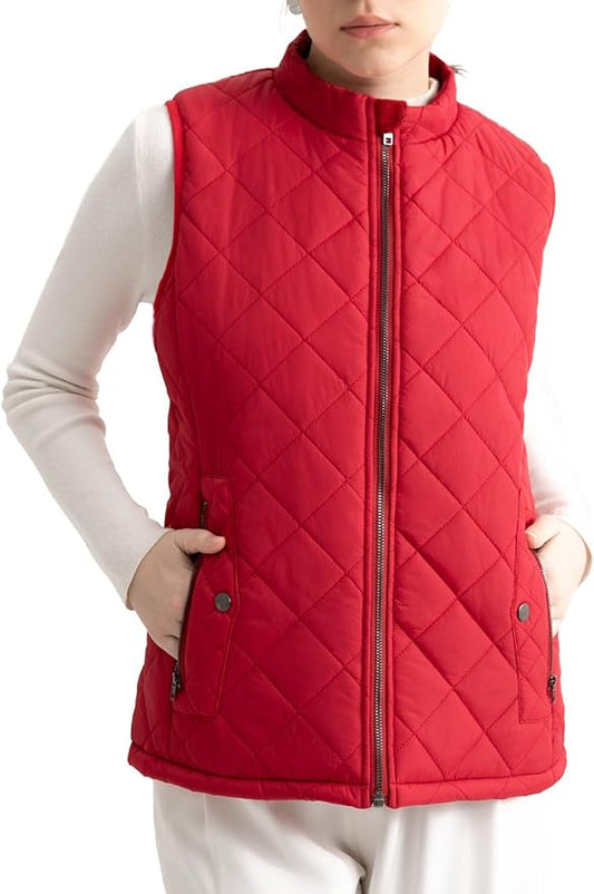 Women's Vest, Quilted Puffer Water-Resistant Zip With Pockets