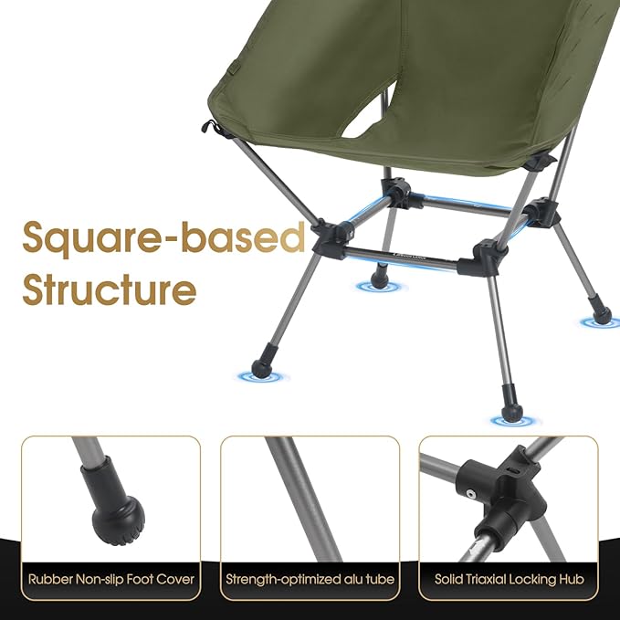 MOON LENCE Portable Camping Chair Plus, Upgraded Comfort & Size, Compact and Lightweight Still, Folding Chair for Backpacking & Hiking, 330Lbs Capacity (Green)