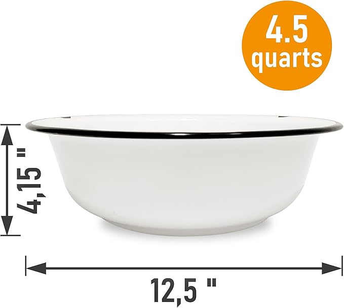 BCD Classic Primitive Enamelware Basin - Vintage-Style Metal Bowl for Kitchen, Camping, and Everyday Use – Chip-Resistant & Easy to Clean