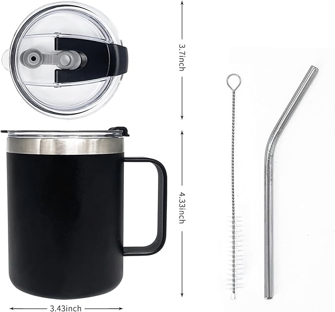 1pack 12oz Coffee Mug With Handle Bulk, Stainless Steel Insulated Travel Tumblers With,Double Wall Vacuum Camping Cup for Hot & Cold Drinks Tea (Black)
