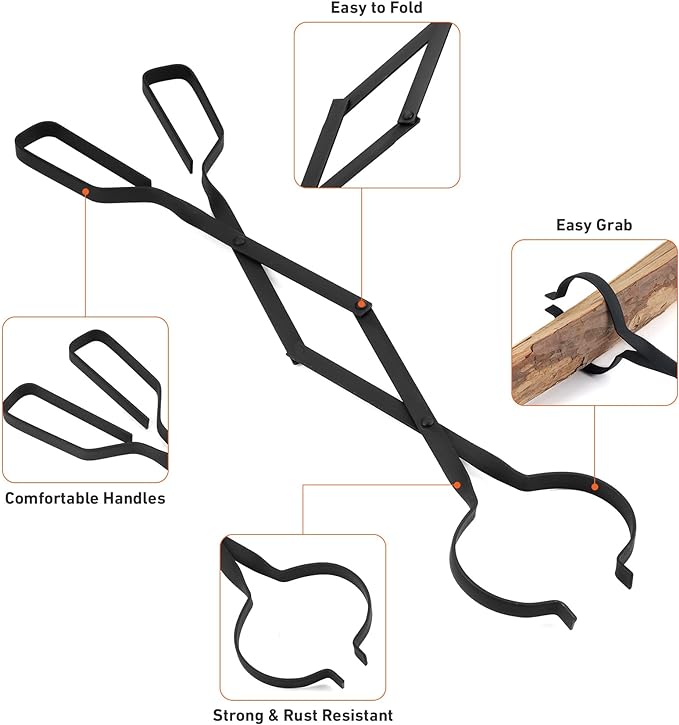 Heavy Duty Fireplace Fire Pit Campfire Bonfire Fire Tong and 32 inch Long Fire Poker Set with Traveling bag, firewood Grabber Tool for Wood-Burning for Solo Firepit Indoor and Outdoor use