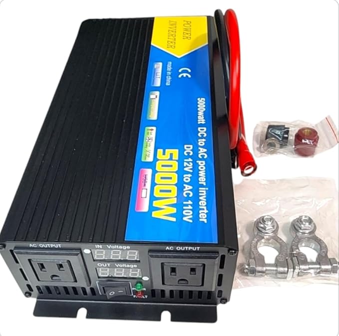 5000W Power Inverter Pure Sine Wave, 12V to 110-120 Volts, Dual AC Outlets, Hardwire Kit Including for Car Truck RV Outdoor, Camping, Boat, Home,Office Solar System(12, Volts) (5000W)