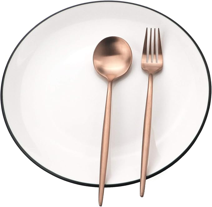 Gugrida Copper Gold Flatware, Royal 20 Pieces Luxury Matte Finish 18/10 Stainless Steel Tableware Sets for 4 Including Forks Spoons Knives, Camping Silverware Travel Utensils Set Cutlery (Rose Gold)