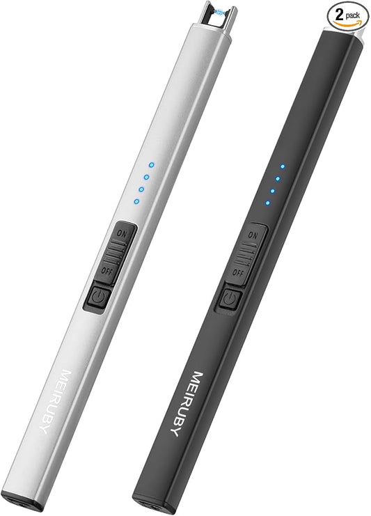 2 Pack Electric Candle Lighter, Christmas Stocking Stuffers Gifts for Women Mom Men Wife Sister, USB Arc Rechargeable Windproof Long Lighter for Candle BBQ Housewarming Birthday Gifts Idals