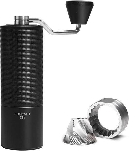 TIMEMORE Manual Coffee Grinder CNC Stainless Steel Burr Coffee Grinder with Capacity 20g Chestnut C3S Internal External Adjustable Setting, Double Bearing Positioning for Travel Camping, Home Black