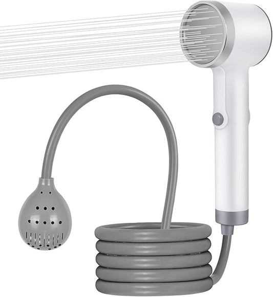Portable Shower for Camping, Rechargeable Outdoor Shower Pump with Steady Stream, Battery Powered Handheld Shower, Pumps Water from Bucket with 1~2 hours runtime, Travel & Backpacking Essentials