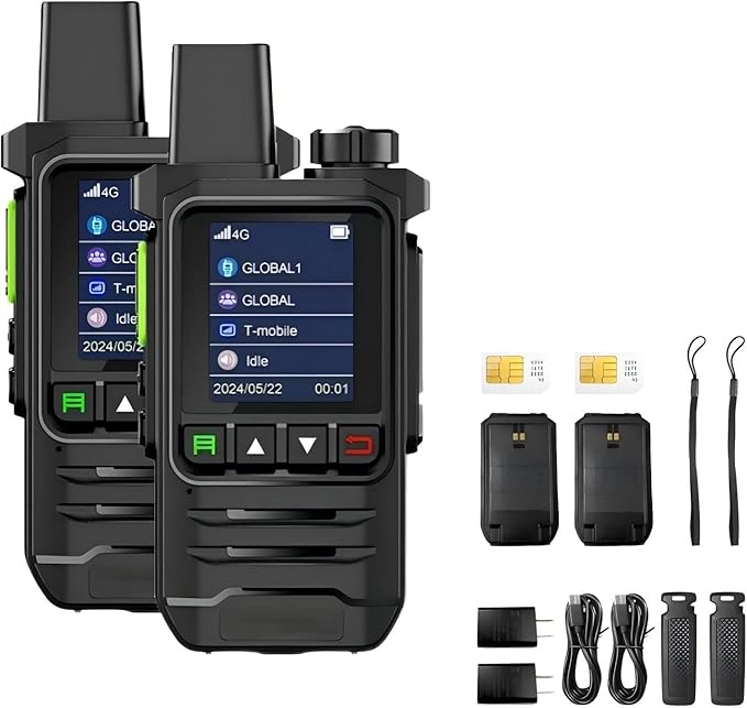 Global Walkie Talkies with SIM Cards 2-Pack - Unlimited Range Two-Way with 5000mAh Rechargeable Battery - PoC Two Way for Security, Outdoor Adventures & Travel Teams.