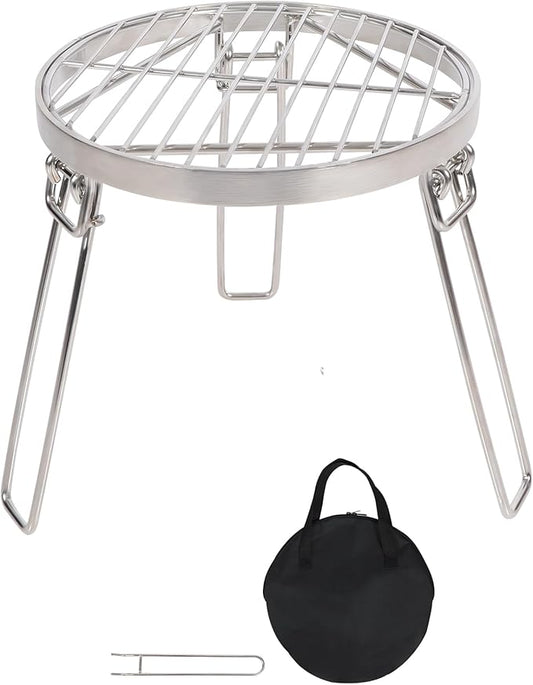 Lineslife Folding Campfire Tripod for Cooking, Portable Camping Tripod Stand with Grill Grate for Solo Stove Bonfire Fire Pit, Dutch Oven, Open Fire, Stainless Steel