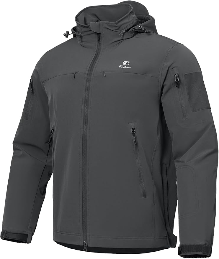 Men’s Tactical Jacket Lightweight Hooded Windbreaker Water Resistant Stretch Breathable 9 Pockets Outdoor Work Coat