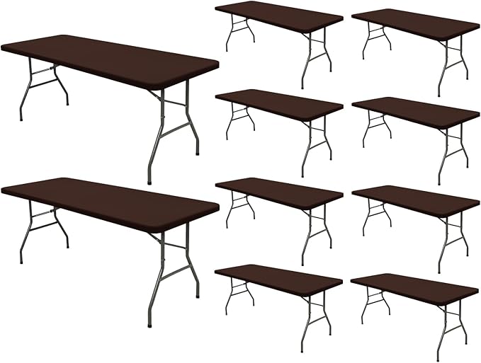 10 Pack Picnic Table Cover Fitted 8 Foot Tablecloth for Rectangle Tables Elastic Waterproof Stretch Washable Patio Folding Outdoor Spandex Table Cloth for Camping Banquet Parties (Coffee 30" x 96")