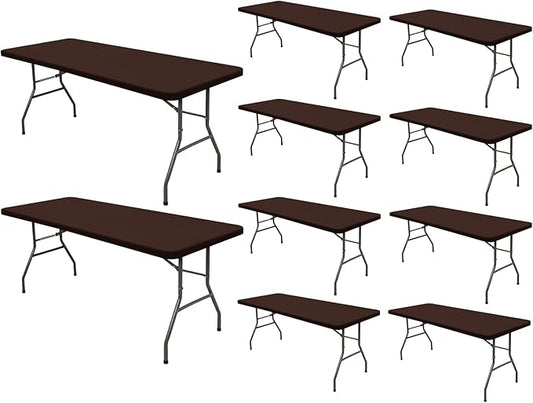 10 Pack Picnic Table Cover Fitted 8 Foot Tablecloth for Rectangle Tables Elastic Waterproof Stretch Washable Patio Folding Outdoor Spandex Table Cloth for Camping Banquet Parties (Coffee 30" x 96")