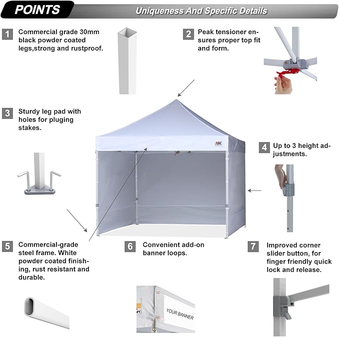 ABCCANOPY Easy Pop Up Canopy Tent with Sidewalls 8x8 Commercial -Series, White