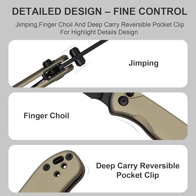 Kizer Drop Bear 2 Pocket Knife, 2.92" Nitro-V Drop Point Blade Folding Knife with Tan Aluminum Handle, Button Liner Lock EDC Knives with Jimping on Spine for Men Women V3619.2CD1