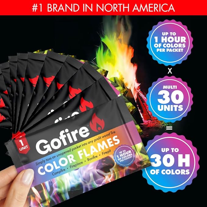 Color Flame Packets - Safe for Indoor & Outdoor Use - 1 Hour Burn for Campfires, Fireplaces, Firepits - No Need to Open Just Drop in - Perfect for Christmas, Birthdays (Multi, 30)