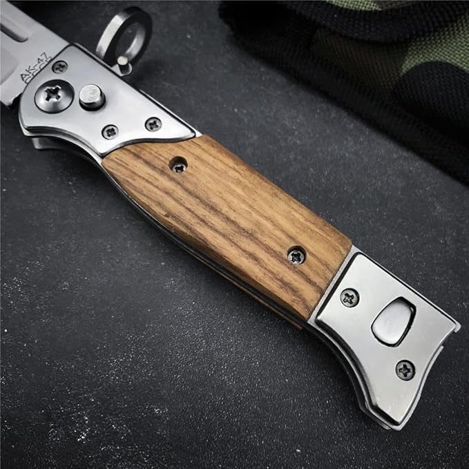 HUAAO 8.66 Inch Camping Knife Portable Folding Pocket Knife Speed Safe Assisted Opening Knives Outdoor Hunting Tactical EDC Survival Self Defense Tools AK47 Flipper Knives for Hiking,Gift for Men