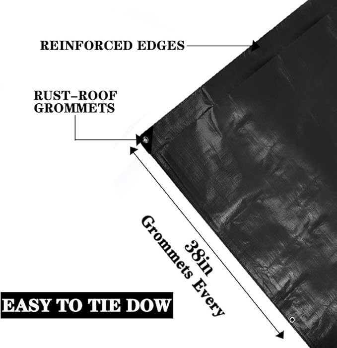 Tarps Heavy Duty Waterproof 10x10ft,TEZONG Black Poly Tarp 16Mil Multipurpose Tarpaulin Outdoor Cover for Emergency Rain,Patio Furniture,Roof,Camping,Car,Pool