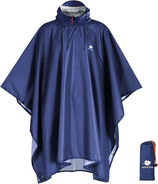 ANYOO Hooded Rain Poncho for Adults Waterproof Lightweight Rain Coat for Men Women Reusable Rain Jacket for Emergency Outdoor