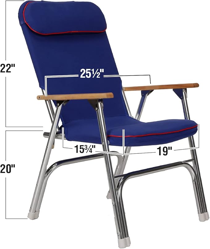 Seachoice High-Back Canvas Folding Chair, Blue w/Red Trim, Folds for Easy Storage