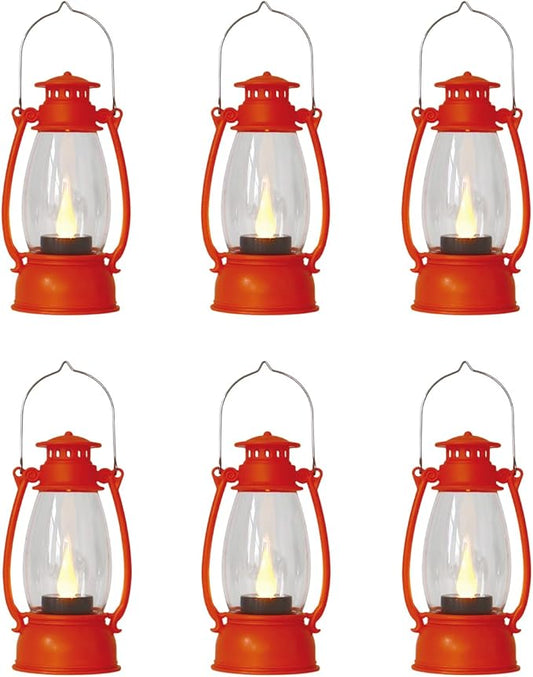 Orange Mini Lanterns Decorative 6-Pcs for Fall Halloween Thanksgiving Decoration, Small Western Lantern with LED Flickering Candle for Cowboy Camping Christmas Wedding Decor, Centerpiece Table