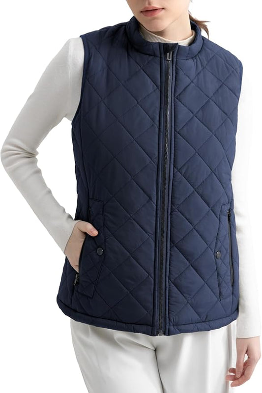Women's Vest, Quilted Puffer Water-Resistant Zip With Pockets