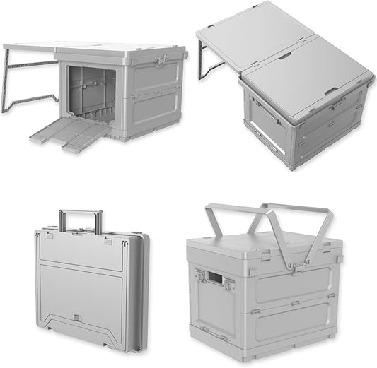 Multifunctional 3 in 1 Camping Folding Storage Box with Table, Handle Collapsible Bins Box and Warning Signs，Storage Bins With Lids 16.5L Camping Storage for Garage, Beach, Backyards, Picnic