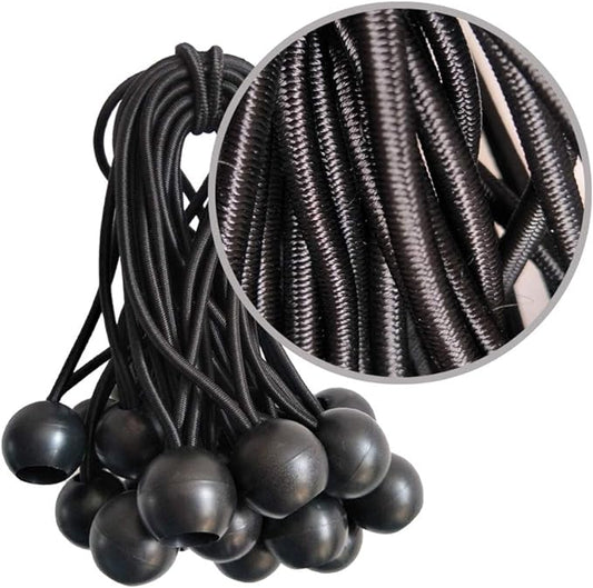 Ball Bungee Cords, 20 Packs, 9 Inch Black Tie Down Cords for Tarp, Canopy Shelter, Wall Pipe, UV Resistant