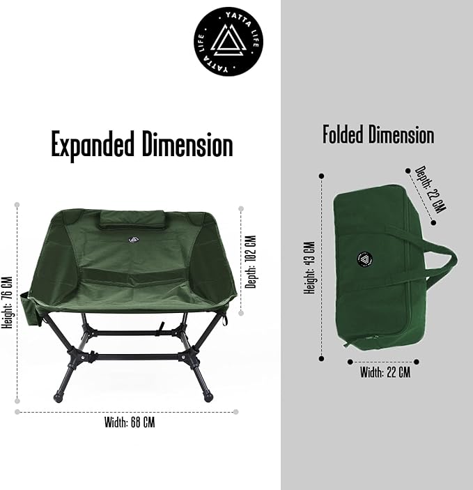 Low Back Folding Camping Chairs for Adults with Storage Pouches & Carrying Case - Foldable Lawn Chairs, Beach Chair, Fishing Chair, Portable Lightweight Outdoor Chair. (Army Green)