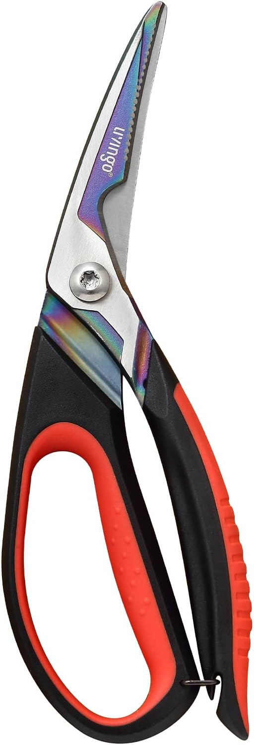 LIVINGO Heavy Duty Kitchen Scissors - Titanium Coated Sharp Poultry Shears Multipurpose for Cutting Chicken Bones, Meat, Vegetable Food, 9.5 Inches Comfortable Grip with Safe Lock