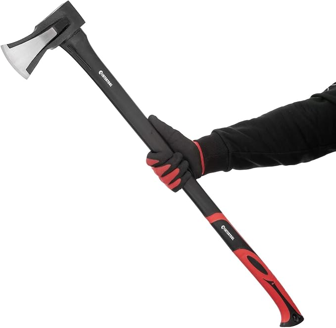 INTERTOOL Wood Splitting Maul and and Hatchet Combo Set - 35-inch Axe and 15-inch Camping Chopping Hatchet with Shock Absorbing Fiberglass Handles with Blade Protectors HT-0275-0261