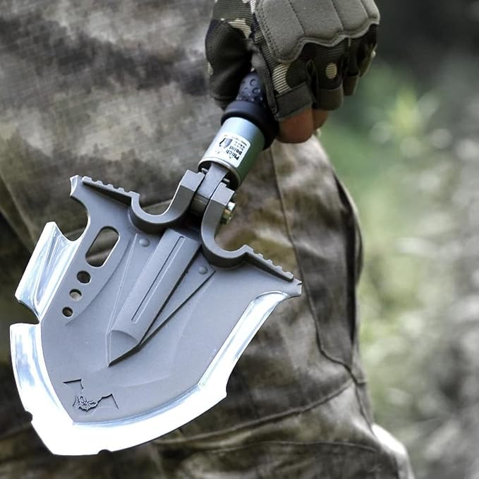 Zune Lotoo Survival Shovel Multitool with Axe, 29 in 1 Unbreakable Tactical Shovel Martensitic Steel kit, Compact Camping Shovel Folding Adjustable 7 Angles for Outdoors Gear Military Tool Gifts