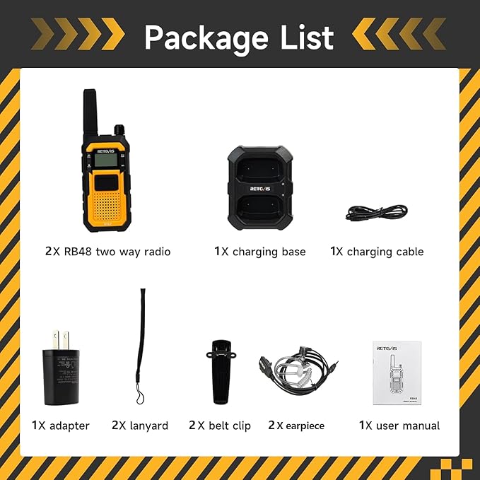 Retevis RB48 Walkie Talkies with Earpiece, Waterproof Heavy Duty Two Way Radios, Vibration Call, 2000mAh, NOAA, 2 Way Radio Long Range(2 Pack)