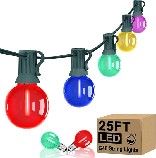 50Ft Multicolor Christmas Decorations Lights G40 Globe Outdoor String Light with 27 Shatterproof Colorful Bulbs, Hanging Patio Lights Waterproof for Backyard Porch Balcony Wedding Party Roofline-Green