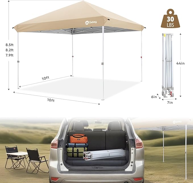 Sekey 10x10 Pop Up Canopy with 4 Sidewalls, One Push Setup Instant Outdoor Gazebo, Instant Easy Up Canopy with UPF50+ Top, 4 Weight Bags for Events, Beach, Patio, Camping
