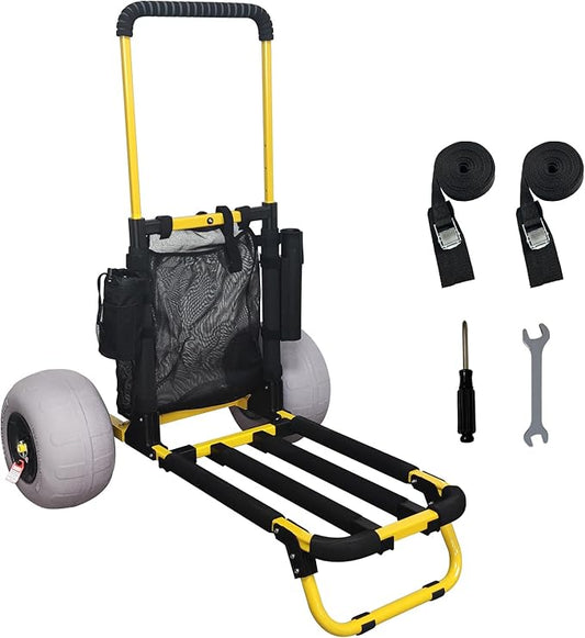 Beach Trolley Cart, Foldable Heavy-Duty Beach Wagon Cart with 12 Inch Wheels for All-Terrain Outdoor Camping