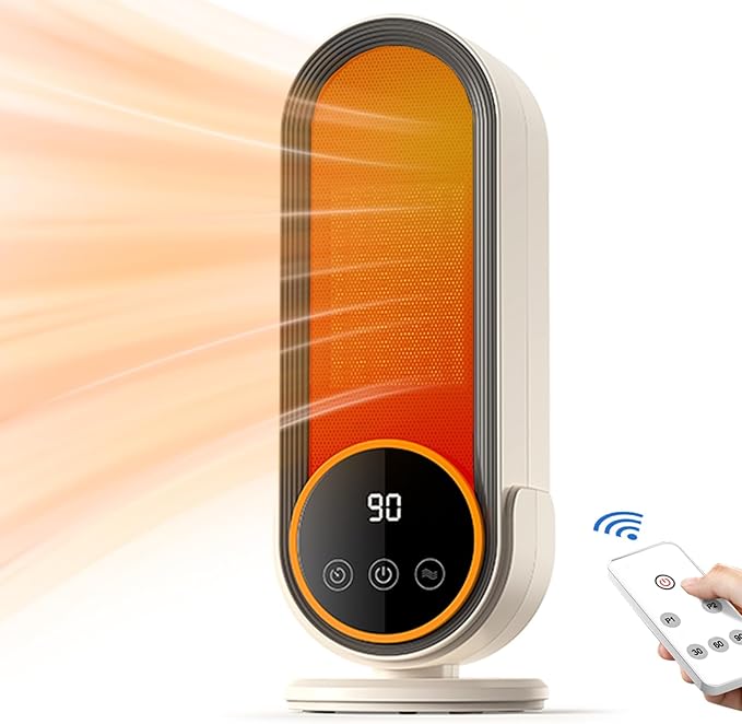 Space Heater Indoor - Energy Efficient Portable Heater with Adjustable Thermostat,1200W PTC Rapid Heating Ceramic Technology with Remote,Intelligent Timing, Ideal for Home and Office Use (NEW E68S)