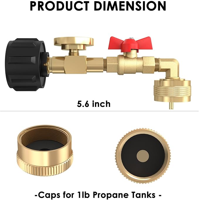 2025 upgrade Easy to install Swivel Propane Refill Elbow Adapter 1lb to 20lb QCC1 Propane Refill Elbow Adapter with Gauge and ON-Off Control Valve for Camping Grill 1LB Propane Tank to Be Refilled Gas