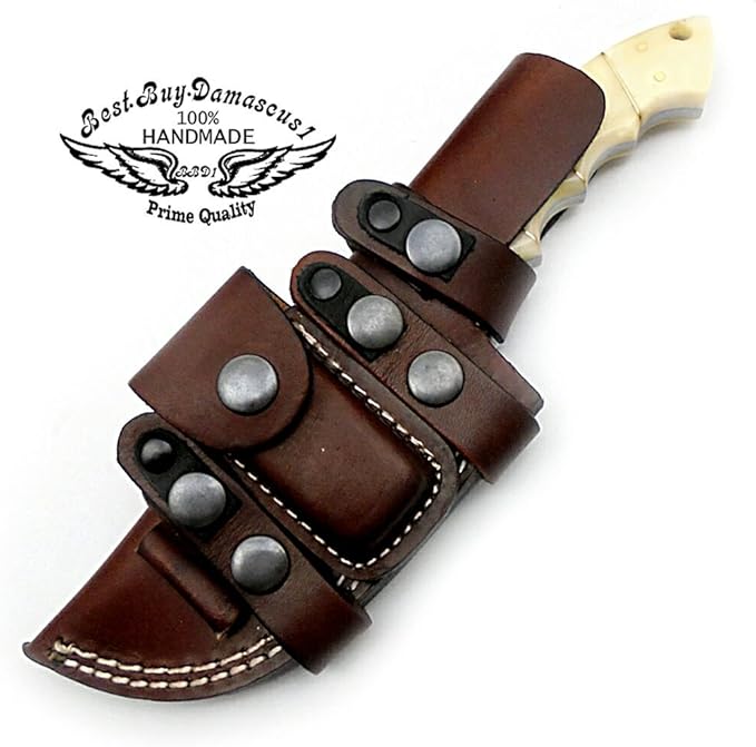 Camel Bone 9.5'' Tracker Knife - Fixed Blade Handmade Damascus Steel Outdoors & Sports Camping Hunting Knife
