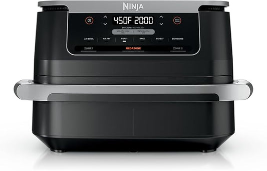 Ninja Foodi Air Fryer | 6-in-1 with 7-QT MegaZone & Basket Divider for Large Proteins & Full Meals | Cook 2 Foods at Once | 450° F | Air Fry, Roast, Broil, Dehydrate, Keep Warm & Bake | Black | DZ071