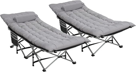 2 Pack Wide Folding Camping Cots with Pillow & Extra Thick 3 Inch Matress, Cots for Sleeping 900 LBS, Camping Bed for Adults with Cushion, Sleeping Cot (Grey)