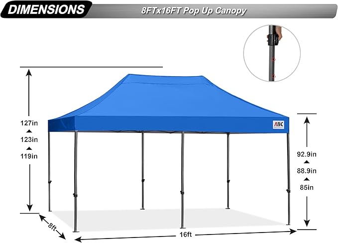 ABCCANOPY Patio Pop Up Canopy Tent 8x16 Commercial-Series (Blue)