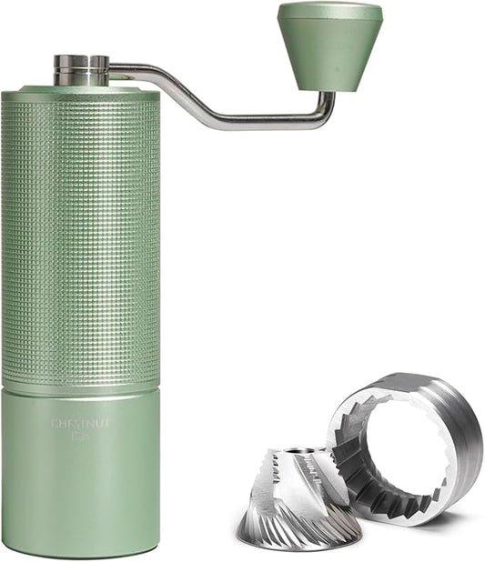 TIMEMORE Manual Coffee Grinder CNC Stainless Steel Burr Coffee Grinder with Capacity 20g Chestnut C3S Internal External Adjustable Setting, Double Bearing Positioning for Travel Camping, Home Green