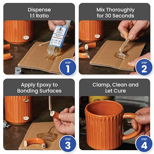 Brampton Multi-Purpose Epoxy, Quick 30-Minute Set, Waterproof 2-Part Epoxy Glue Kit for Tile, Metal, Ceramic, Glass, Wood, Stone, Strong Bonding, Sandable, Paintable Resin, Easy 1:1 Mix, 16 oz