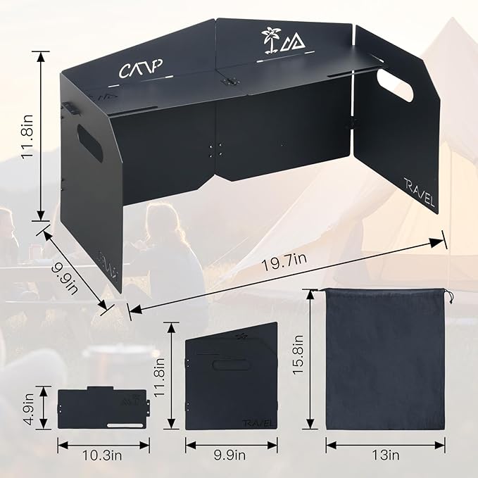 4 Plates Camping Stove Windscreen Metal Wind Blocker Folding Stove Windshield with Storage Bag Stove Wind Screen for Outdoor Camping Accessories for Camping, Hiking, Cooking, Picnic (Model 1)