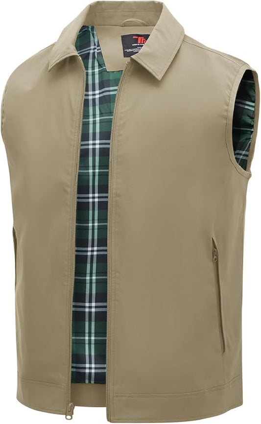 TBMPOY Men's Vest Casual Lightweight Thin Utility 3 Zip Pockets Stylish Sleeveless Jackets Summer Fall Golf Travel Business