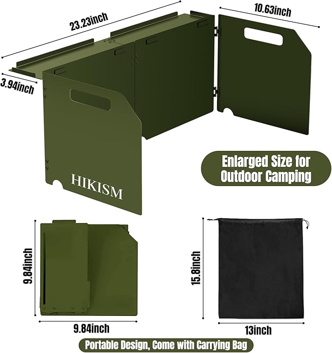 Camping Stove Windscreen, Lightweight Foldable Outdoor Wind Blocker Gas Stove Windshield Wind Screen with Extend Frames for Camping Stove, Glamping, Navy Green