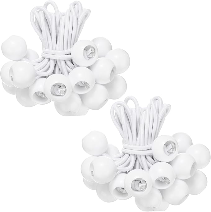 50-Pack Ball Bungee Cords, 4 Inch High Elastic Canopy Tarp Tie Down Bungee Balls for Camping/Tent/Cargo Holding Wire Hoses/Patio Umbrellas/Shelter [White]