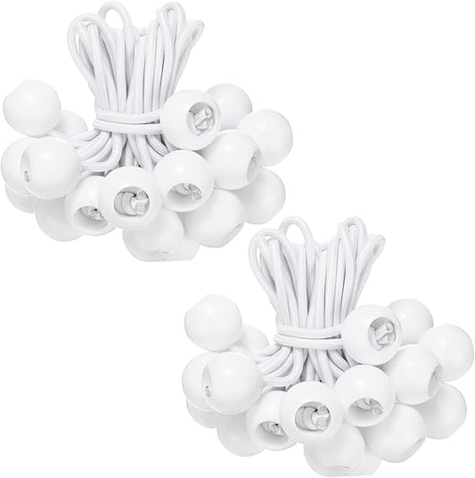 50-Pack Ball Bungee Cords, 4 Inch High Elastic Canopy Tarp Tie Down Bungee Balls for Camping/Tent/Cargo Holding Wire Hoses/Patio Umbrellas/Shelter [White]