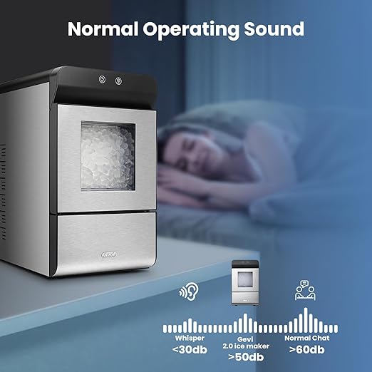 Gevi V2.0 Countertop Gemi Nugget Ice Maker | Self-Cleaning Pellet Ice Machine | Stainless Steel Housing |16.7''H Fits Perfectly Under Wall Cabinet | Silver with Viewing Window